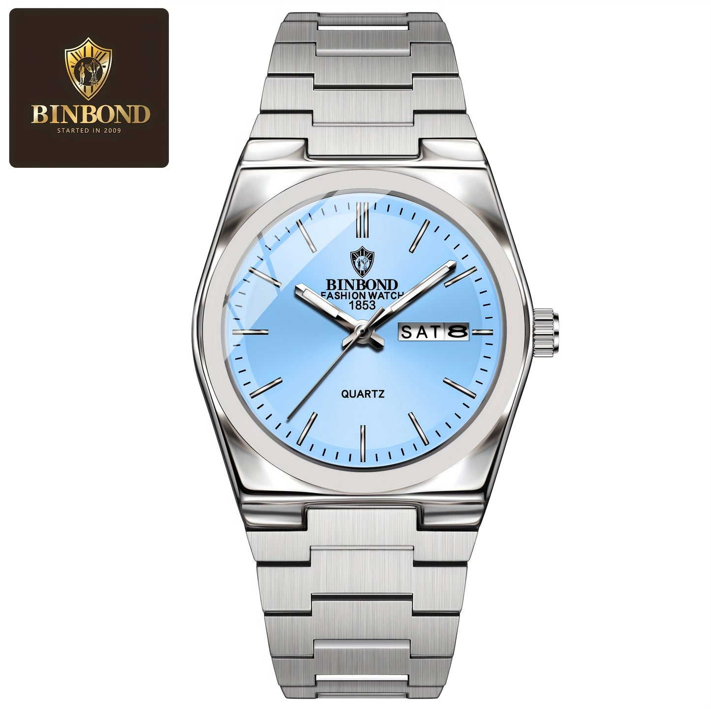 BINBOND Women's Elegant Quartz Watch, Stainless Steel Band, Aqua Green Dial, Date Display, IP67 Rated, Zinc Alloy Case, Perfect for Business or Casual Wear, Casual Wristwatch | Luxury Fashion Accessory | Sophisticated Aesthet