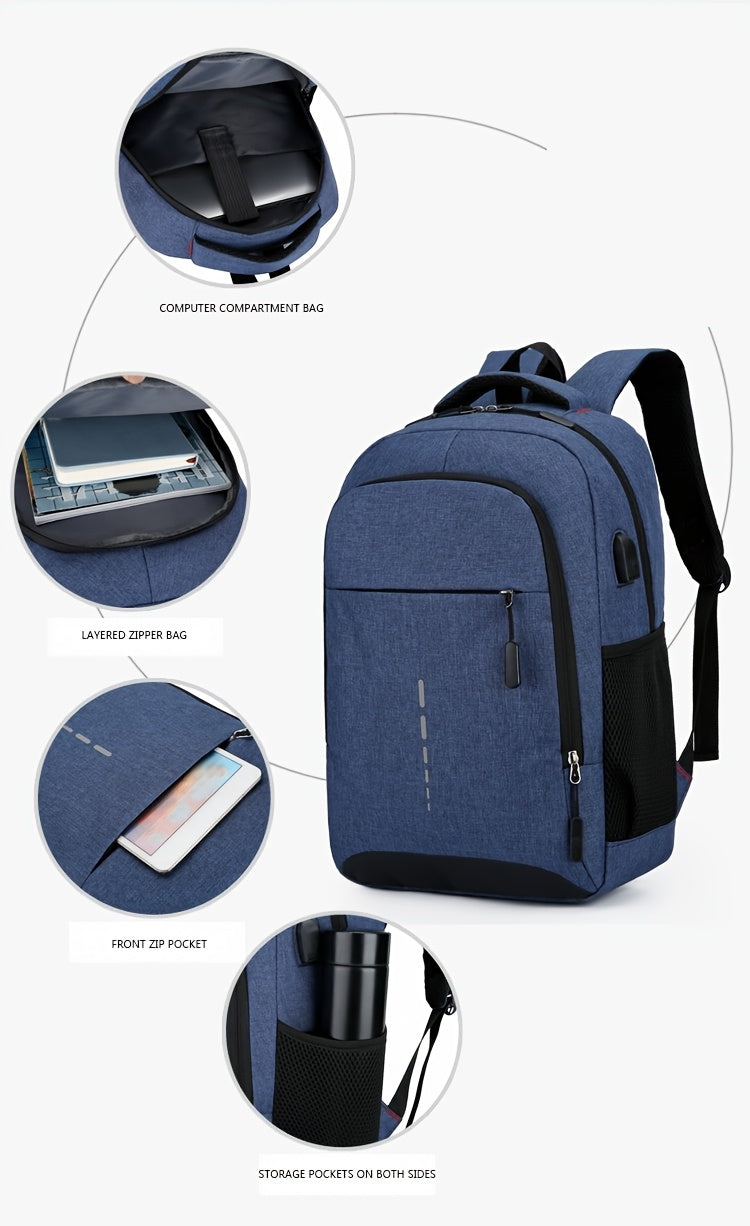 Large Capacity Reflective Oxford Cloth Backpack - Durable College & High School Student Bag with Adjustable Straps, Multiple Compartments, and Padded Laptop Area for Daily Commute & Business Use, Business Backpack | Sporty De