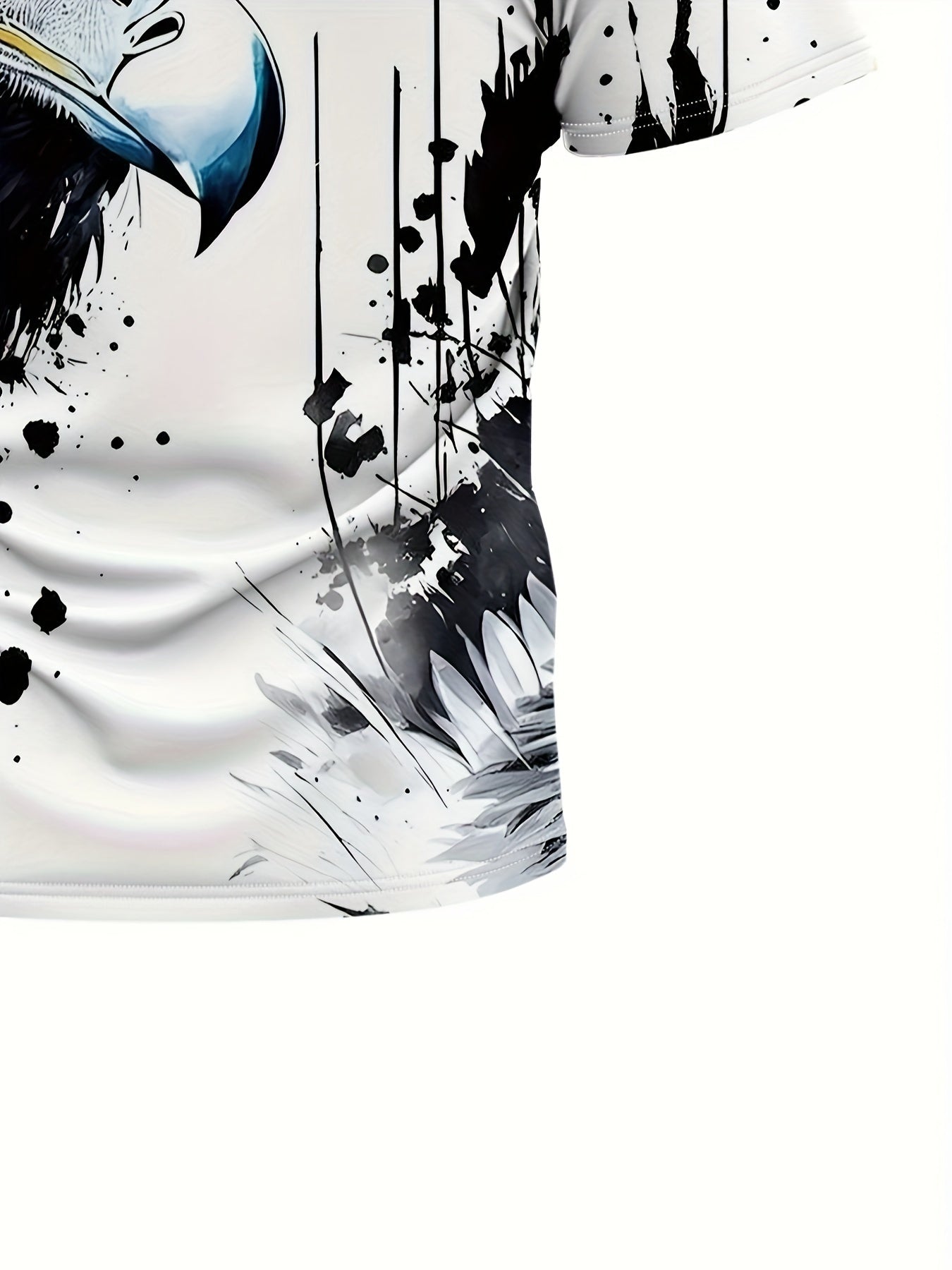Men'S Graphic Design Round-Neck Sports T-Shirt Featuring an Ink Wash Eagle Print, Suitable for Casual Wear, Gym Workouts, And Running During The Summer.