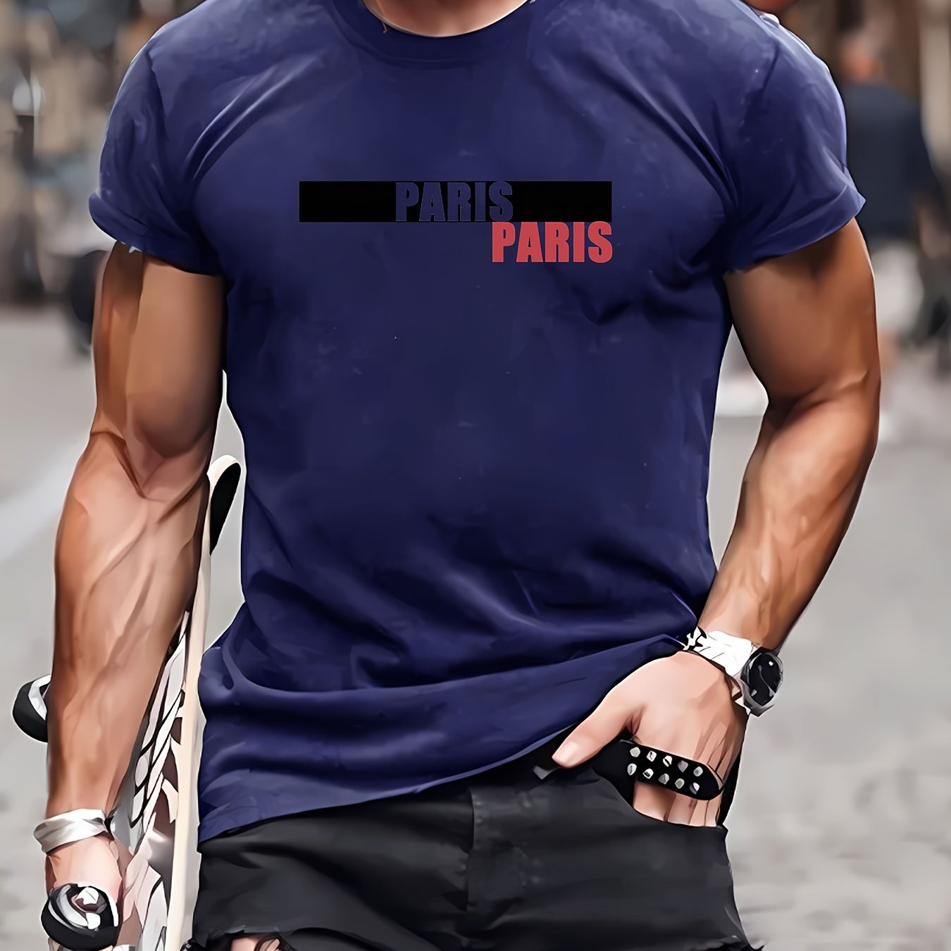 New Summer Round Collared Short Cuff T Dress for Men's Wear with Free Print