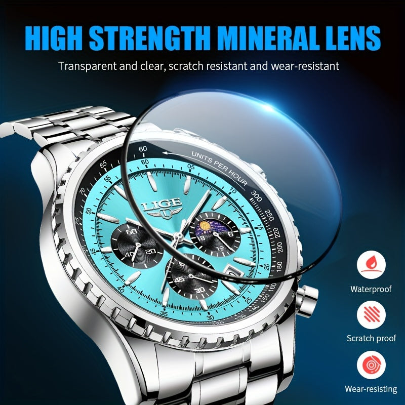 LIGE Top Brand Luxury New Quartz Watch for Women, Luminous Fashion Timepiece for Ladies, Date Chronograph Sports Wristwatch, Men'S Watch