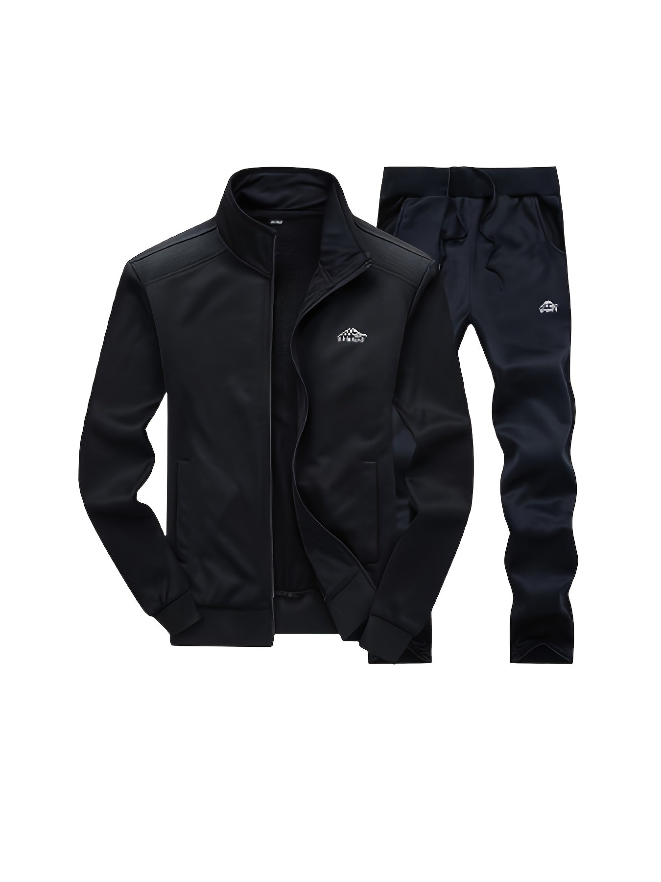 2025 Men'S Athletic Set - White & Black, Long Sleeve, Collared, Non-Stretch Fabric, with Pockets, for Spring/Fall, Casual Sportswear, Casual Sportswear|Modern Athletic|Pocketed Jacket