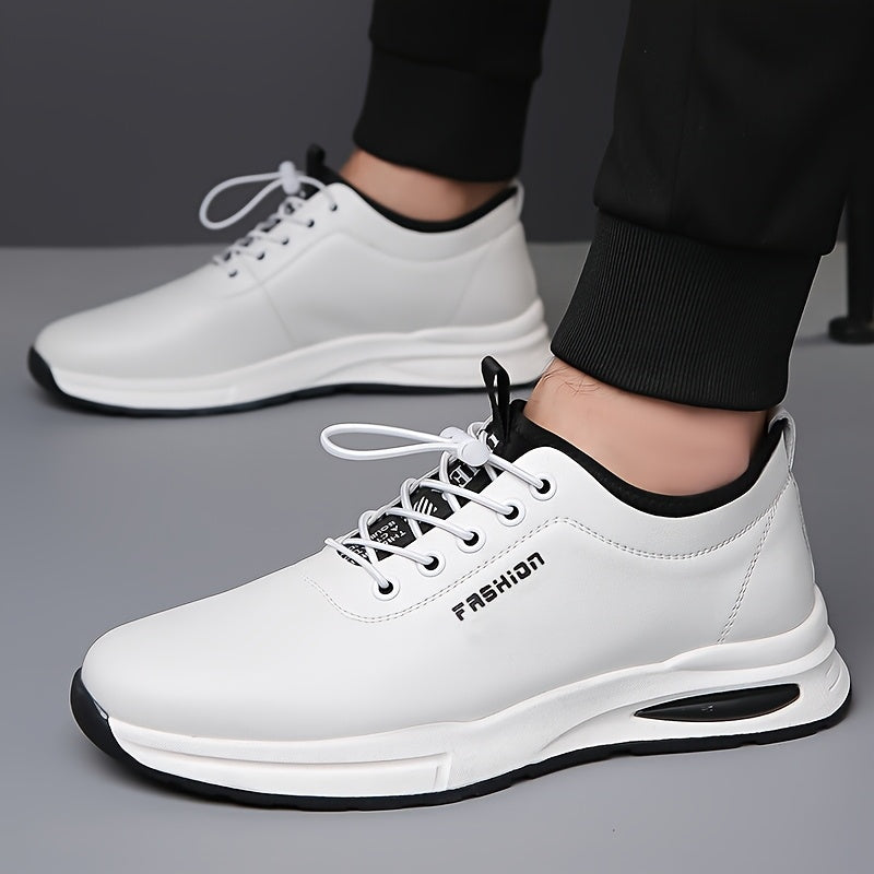 Men's Fashion Sneakers - Lightweight, Breathable Casual Shoes with Soft Rubber Sole, White & Black Design, Comfortable Low-Top Lace-Up Style for Casual Attire