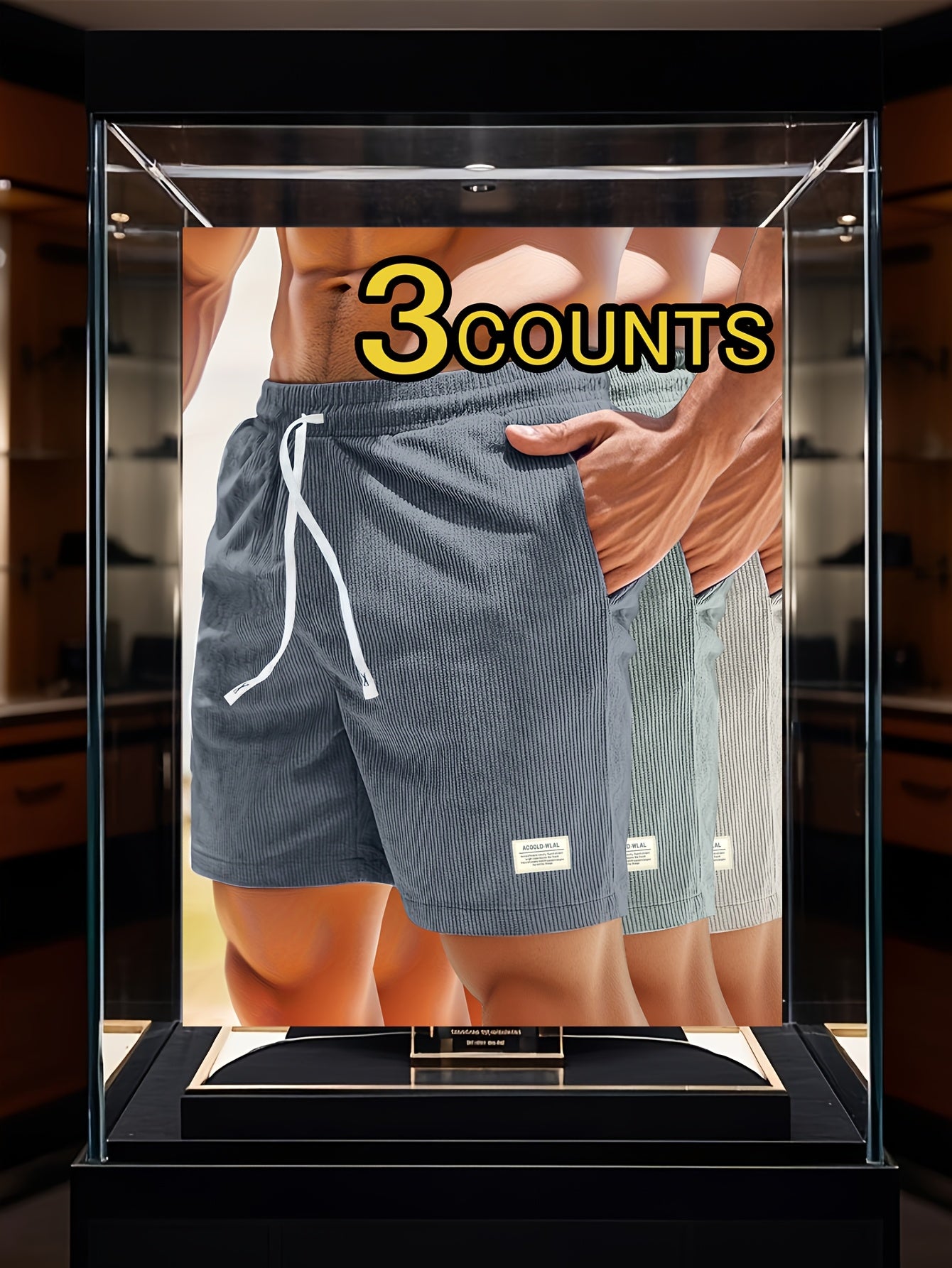 Pearson OBM Men's Corduroy Casual Shorts, White Drawstring, Polyester, Machine Washable, Slightly Elastic Fabric, Comfortable in Summer