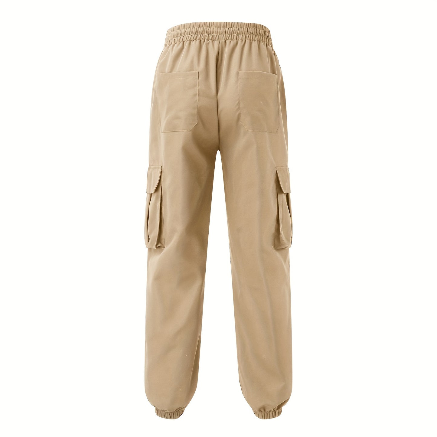 Men'S Fashion Cargo Pants, 100% Polyester Woven Fabric, All-Season Loose Fit with Drawstring Waist, Multi-Pocket Design, Solid Color, Mid Waist, Regular Length, Non-Stretch, Casual Joggers for Weekend - 160g/m²