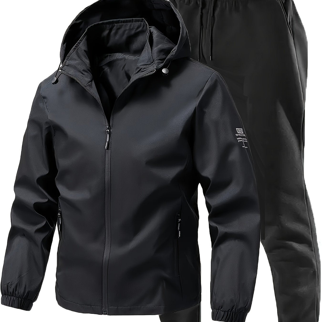 2pcs Men's Sporty Casual Jacket and Stretch Jogger Set, Spring/Autumn Fashion Hooded Jacket with Zipper Pockets, Windproof Outerwear and Black Stretch Joggers, Perfect for Outdoor Activities and Leisure Wear