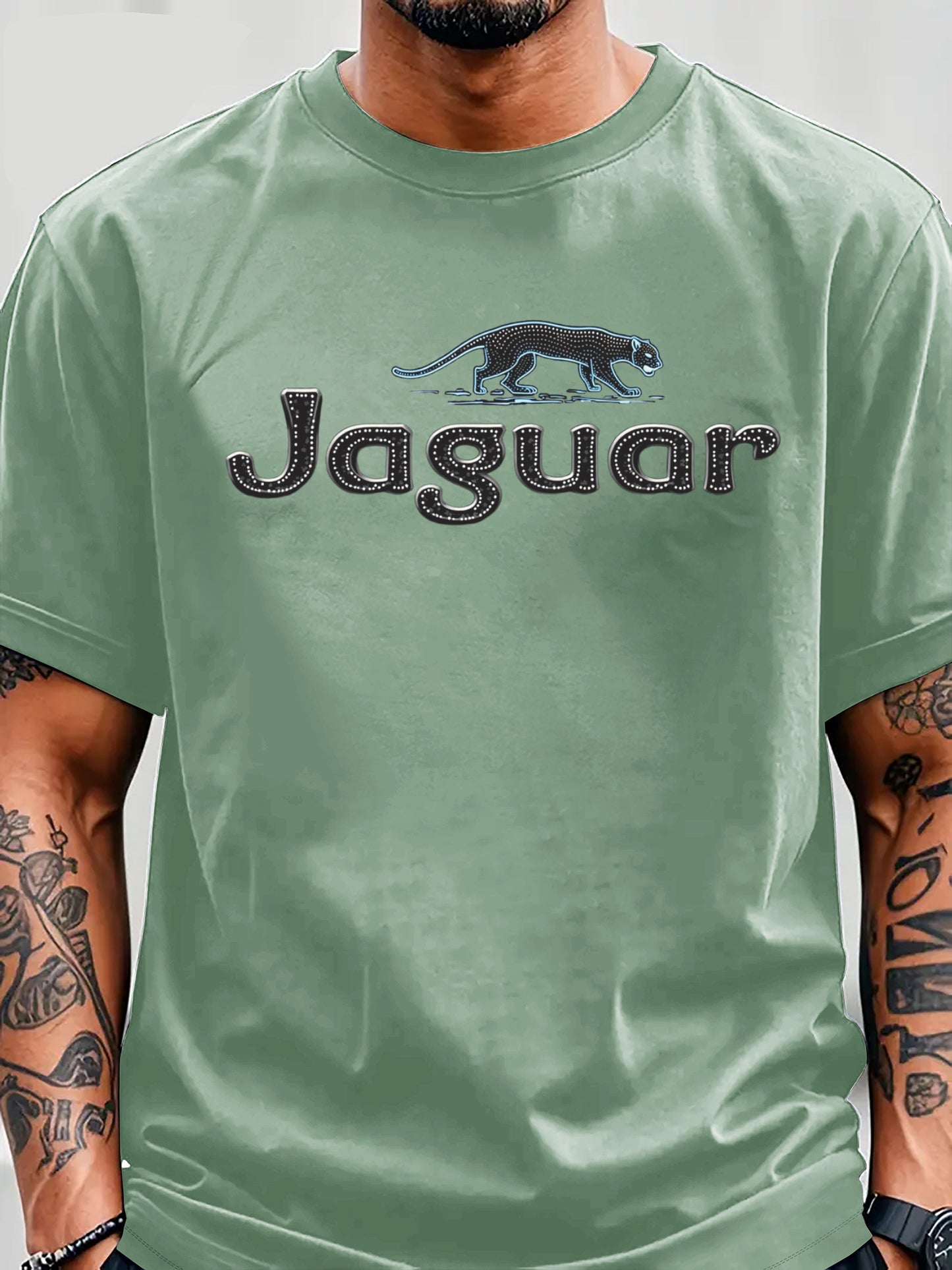 Men'S Jaguar Print Y2K Style T-Shirt - Red, Breathable & Comfortable Short Sleeve Crew Neck Tee for Casual Wear, Outdoor Activities, and Everyday Comfort, Everyday Clothing | Y2K Fashion Tee | Comfortable Fit