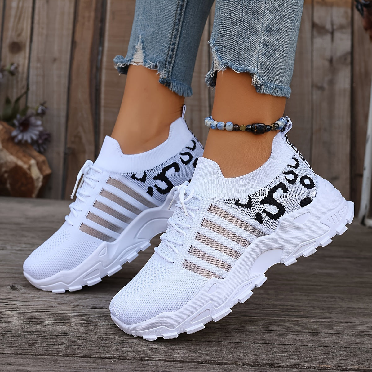 Women's Fashion Leopard Print Lace-Up Sneakers, Breathable Mesh Walking Shoes for Spring/Summer, Lightweight Comfortable Casual Sports Control Footwear with PVC Sole and Microfiber Insole