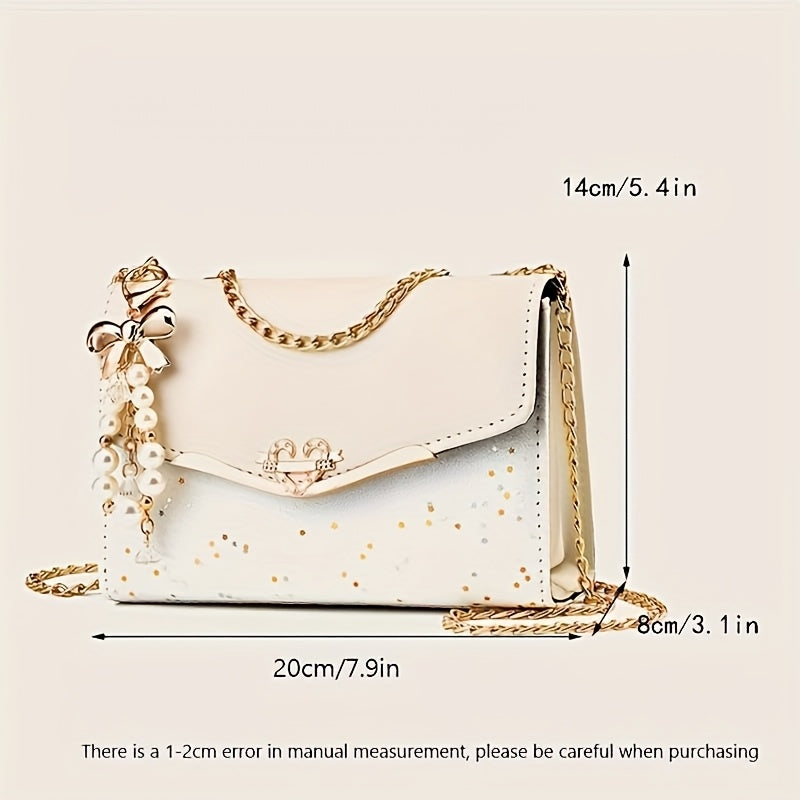 Elegant Bohemian Beige Crossbody Bag with Tassel Charm - Chic Urban Flap Shoulder Bag with Golden Chain Strap, Lightweight & Portable for Shopping, Office, College, Travel - Perfect Gift for Women, Occasion Theme, Valentine'S