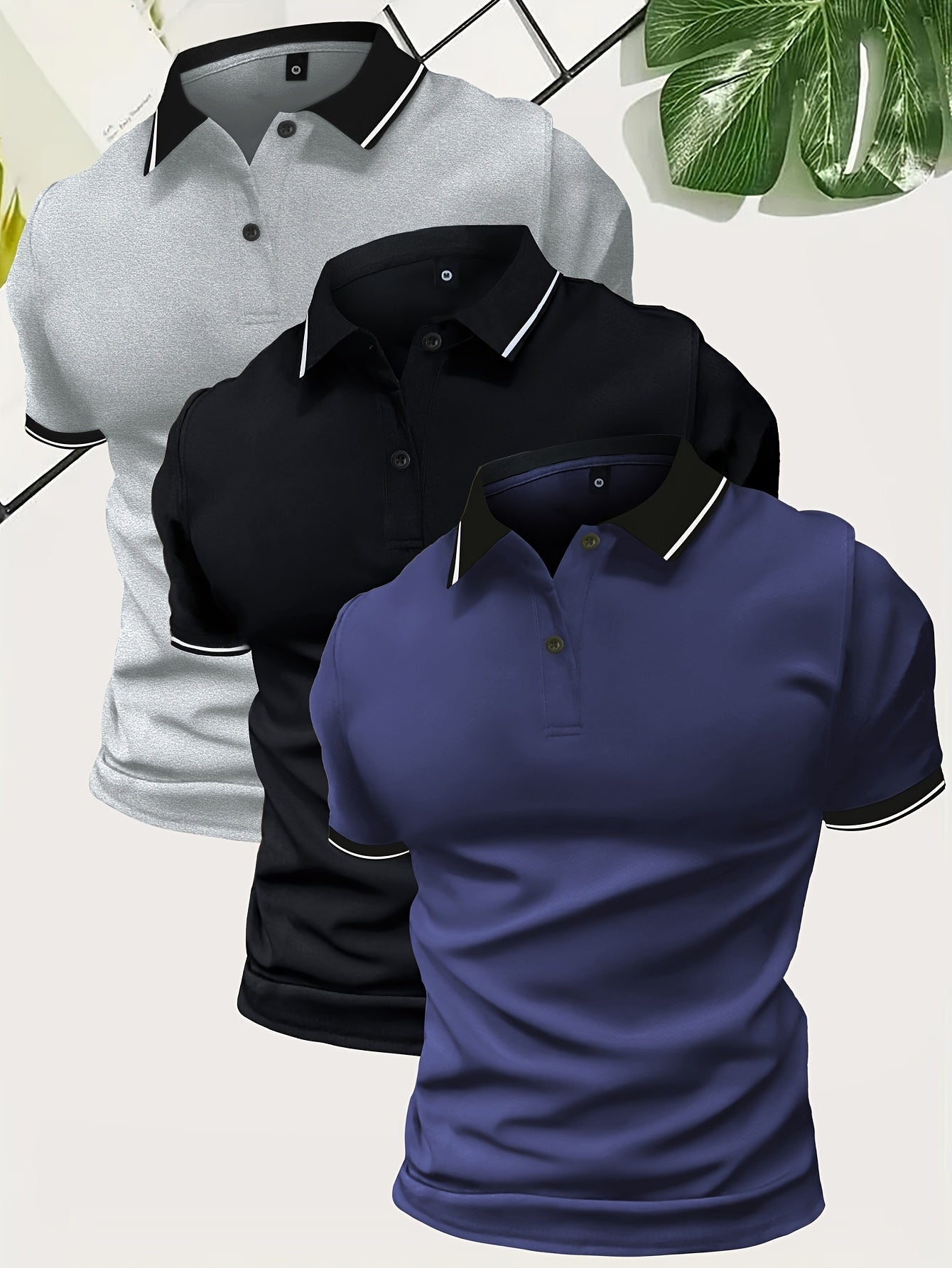 3Pcs Breathable Regular Fit Golf Shirt, Men's Casual V-Neck T-Shirt Short Sleeve For Summer, Men's Clothing