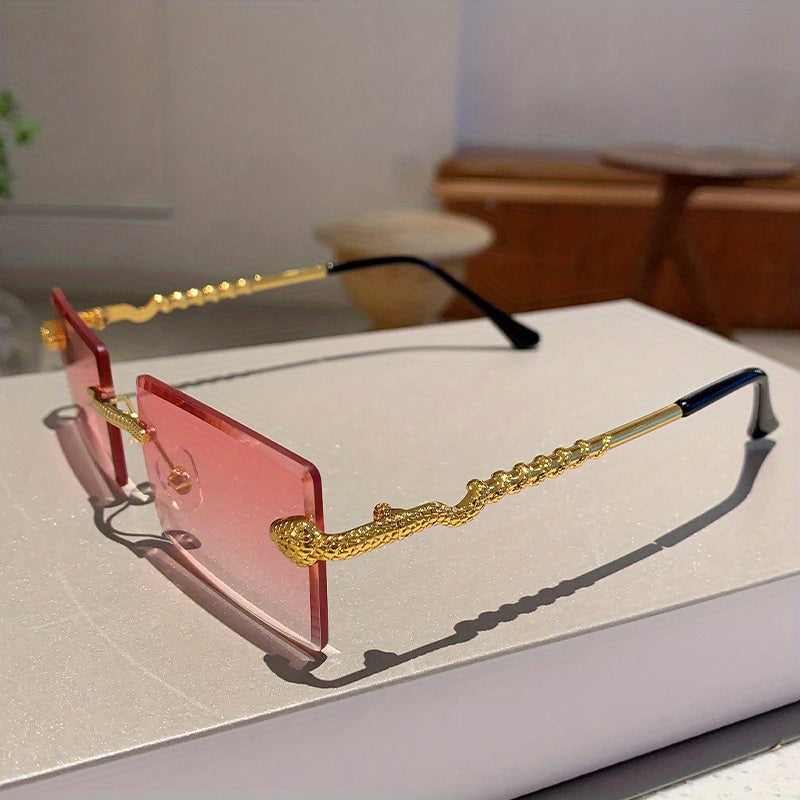 1 pair of ladies metal rectangular rimless snake pattern decoration glasses legs high quality leisure European and American hot style glasses, suitable for street shooting parties and parties to wear