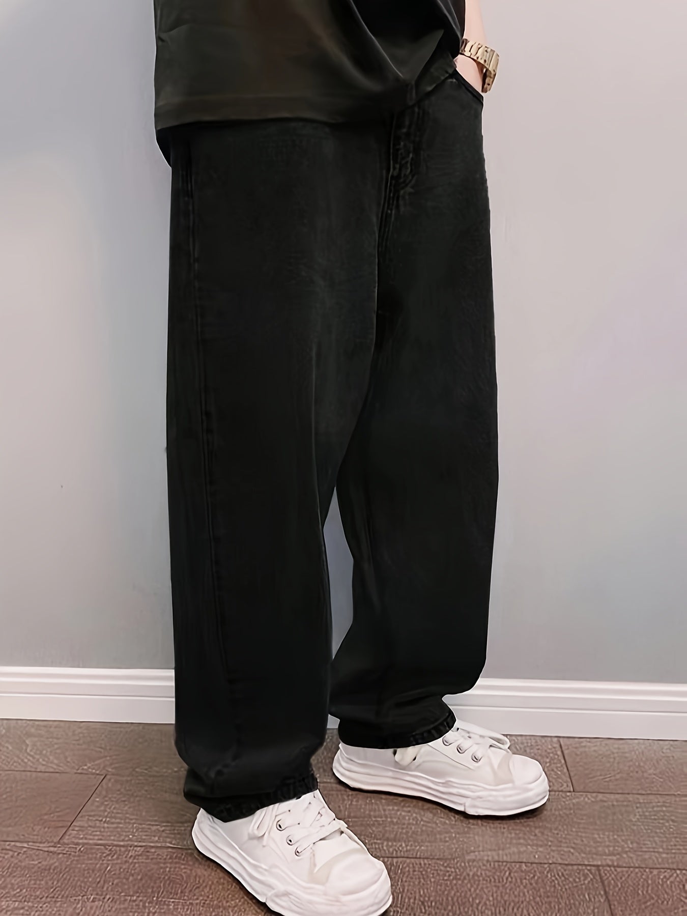 New Men'S Long Pants for Spring And Summer 2024, Light Blue Washed Denim, Loose-Fitting Casual Street Style Jeans.