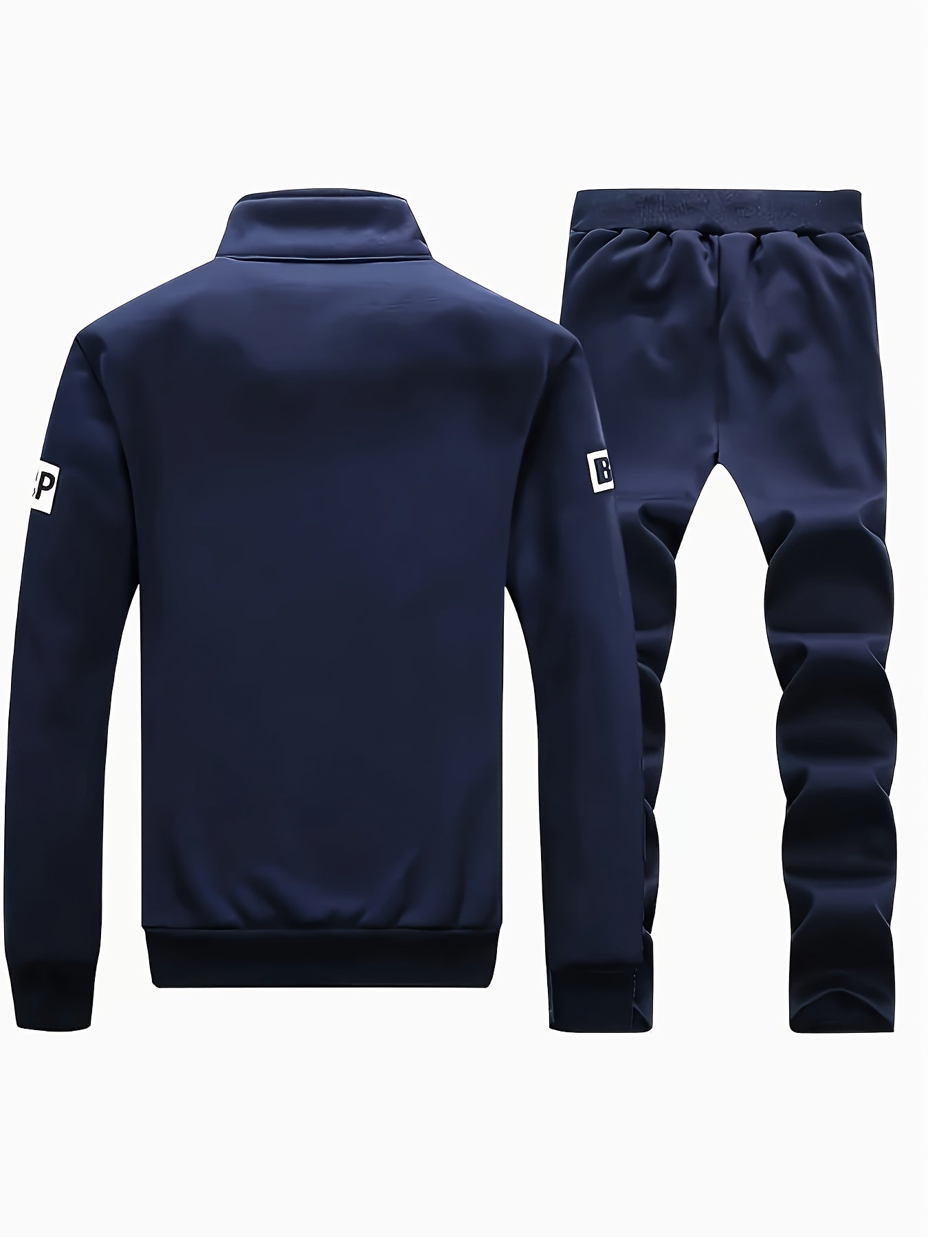 Men'S Navy Blue "Shan Yes" Print Casual Sports Suit - Zip-Up Hoodie & Joggers with Pockets, Regular Fit for Spring & Fall, Comfortable Leisure Wear, Leisure Wear Hoodie | Sporty Hoodie | Zipper Closure, Essential Hoodie