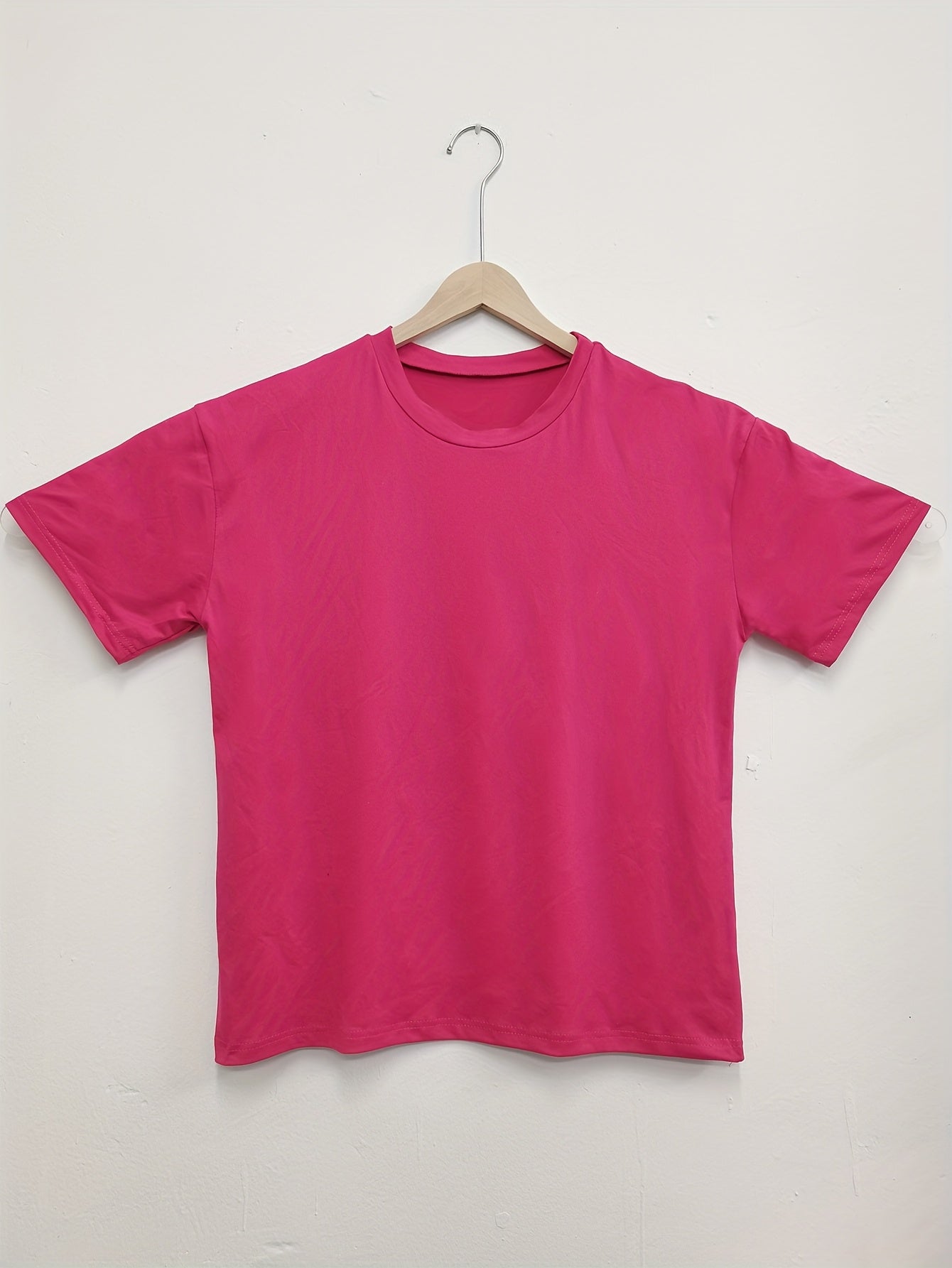 Y2K Retro American Casual Crew Neck T-Shirt, 100% Polyester Knit Fabric, Solid Color, Drop Shoulder Long Sleeve, Medium Stretch Pullover for Spring/Summer/Fall - Fashionable Loose Fit Tee