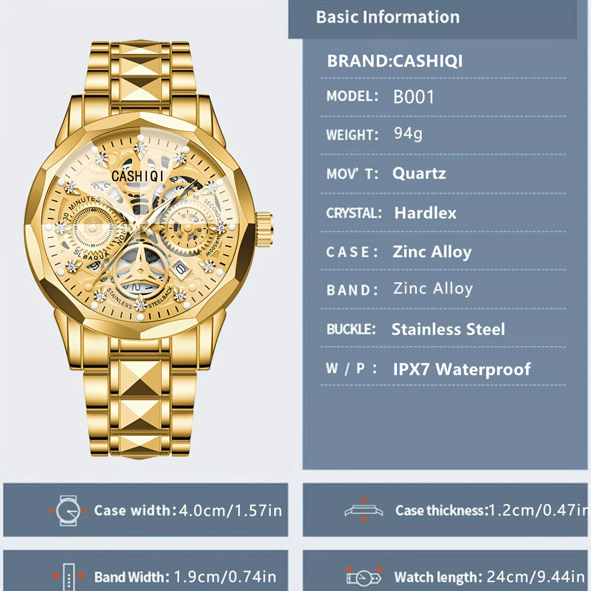 CASHIQI Brand Men'S Steel Strap Quartz Watch with Rhombus Dial, Sparkling Decoration, Calendar, And Luminous Display, IPX7 Waterproof Hollow Quartz Watch for Business, Travel, And Casual Wear - A Perfect Gift Choice.