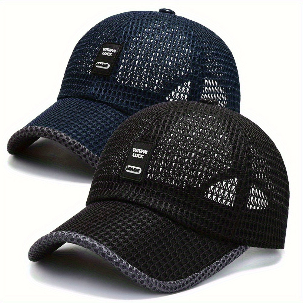 2pcs Unisex Quick-Dry Breathable Mesh Baseball Caps - Adjustable Lightweight Summer Sun Hats with Geometric Textured Design for Outdoor Sports, Football Games & Casual Streetwear (Black & Gray), Game Day Accessories, Durable