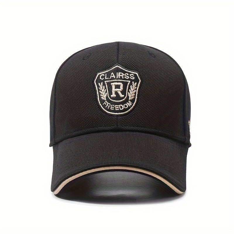 Unisex Baseball Cap with R Letter, Versatile Design, Wide-Brimmed Sun Hat with Badge for Large Head Sizes.