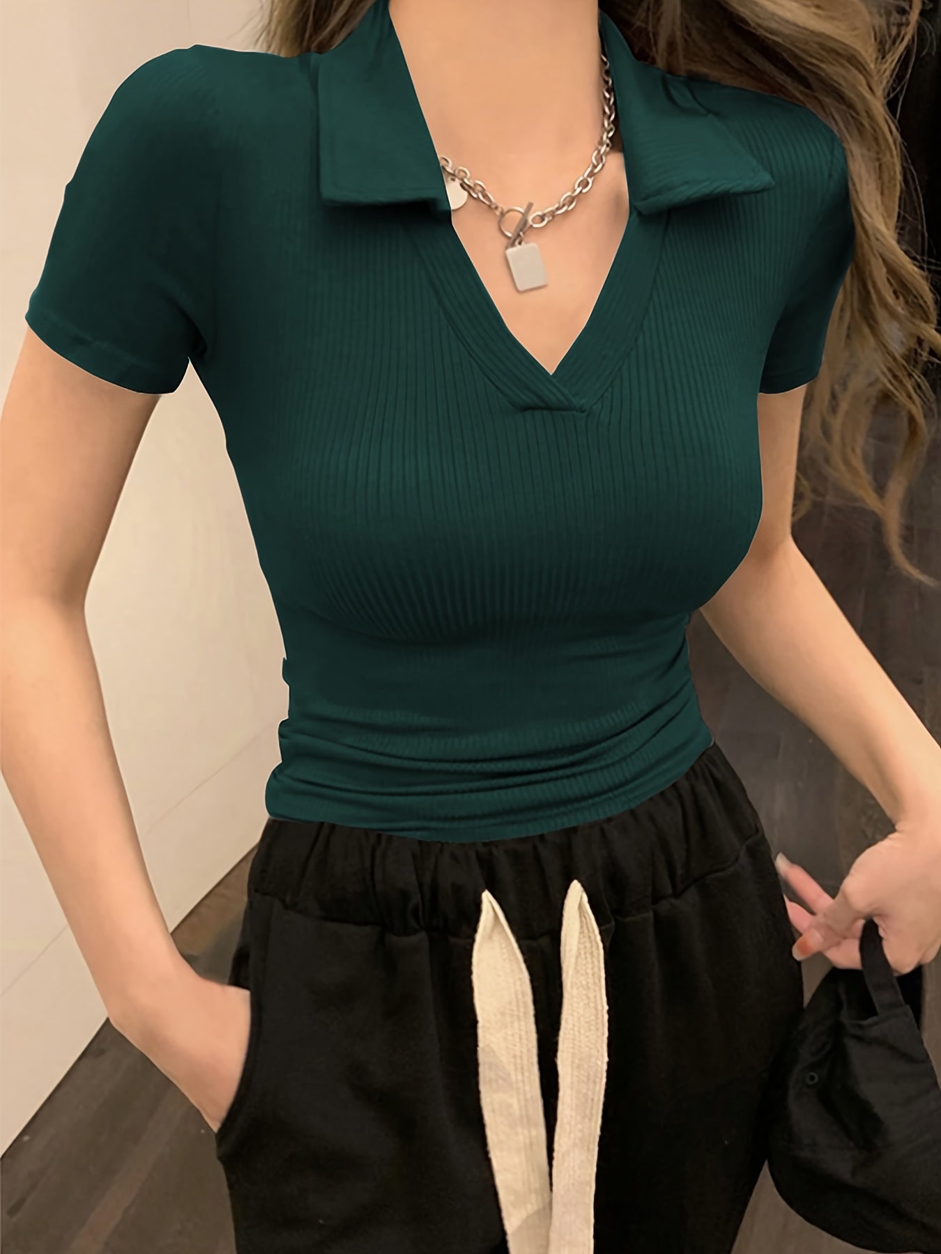 OM207 Women's Slim Fit Short Sleeve Shirt, Solid Color