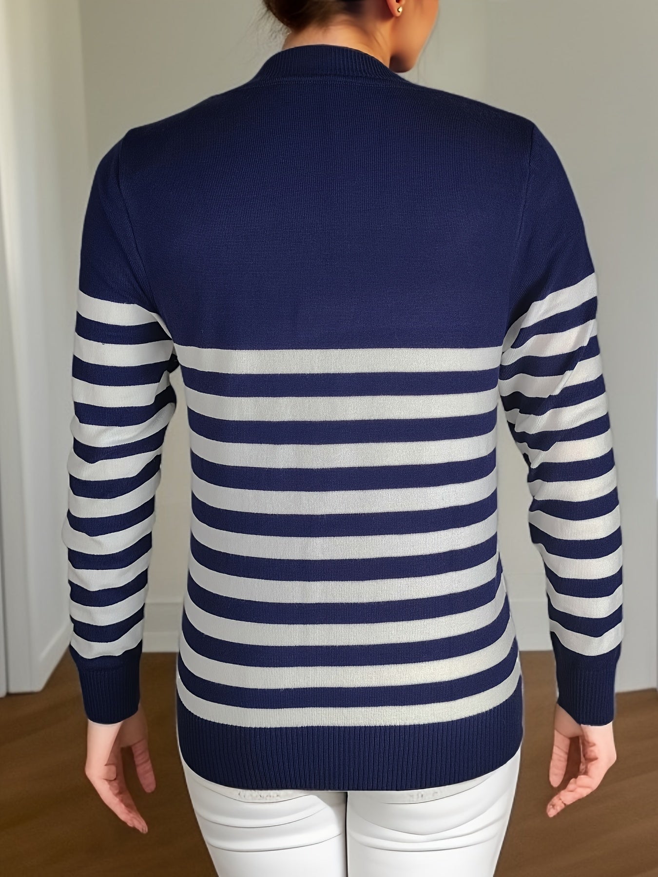 Striped Crew Neck Pullover Sweater, Casual Long Sleeve Versatile Sweater, Women's Clothing