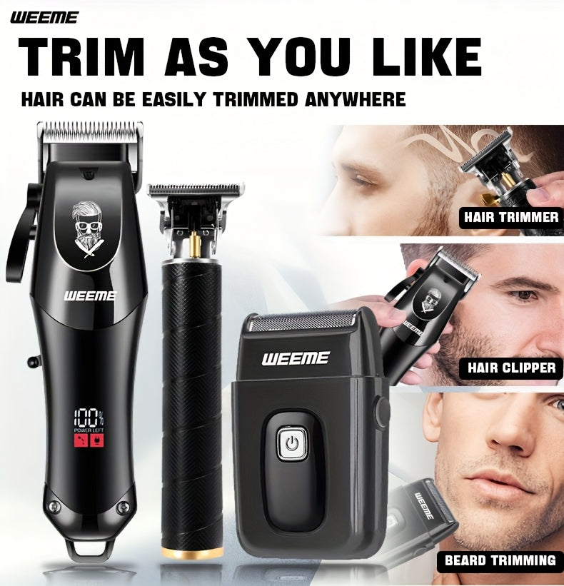 WEEME Men'S Electric Haircut Kit 1pc Men'S Hair Clipper + 1pc T-Blade Trimmer Sharp Precision Haircutting, LED Digital Display, Cordless Portable Use, Suitable for Haircutting, Beard Trimming, Sculpting Styling, Home Travel