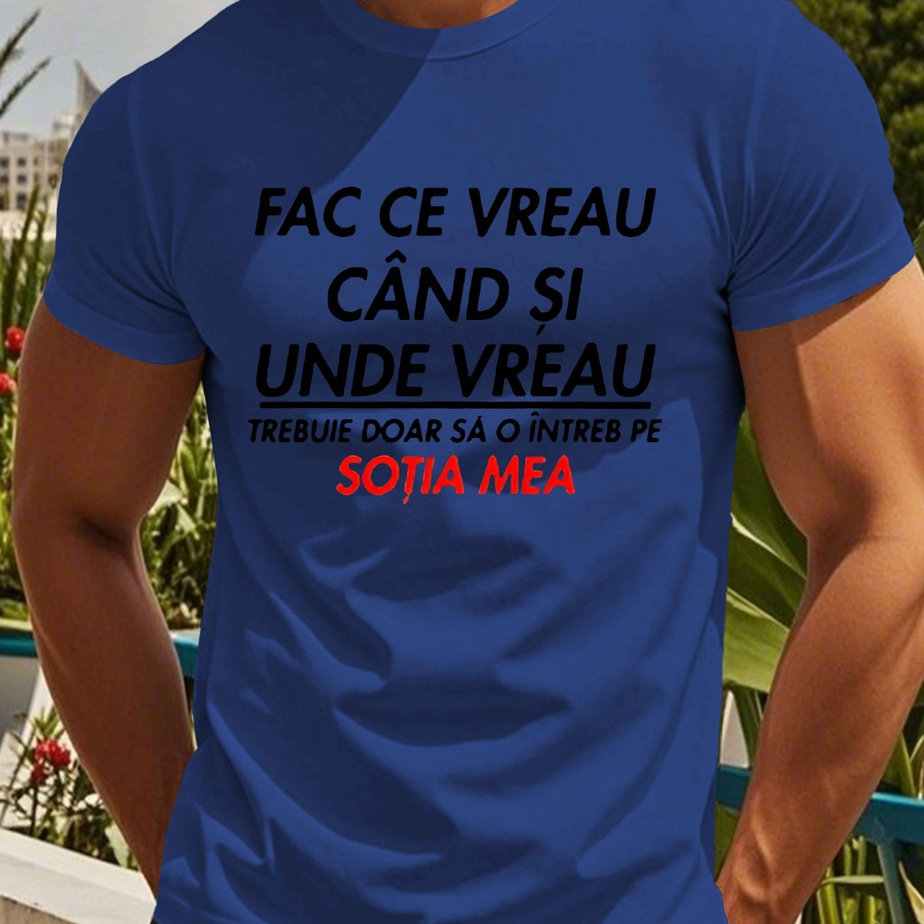 Men's Romanian Quote Short Sleeve T-Shirt - "Face Ce Vreau Cand Si Under Breath" Print, Lightweight Polyester, Casual Summer Top, Round Neck, Machine Washable, Machine Washable Tee | Bold Text Tee | Lightweight Material