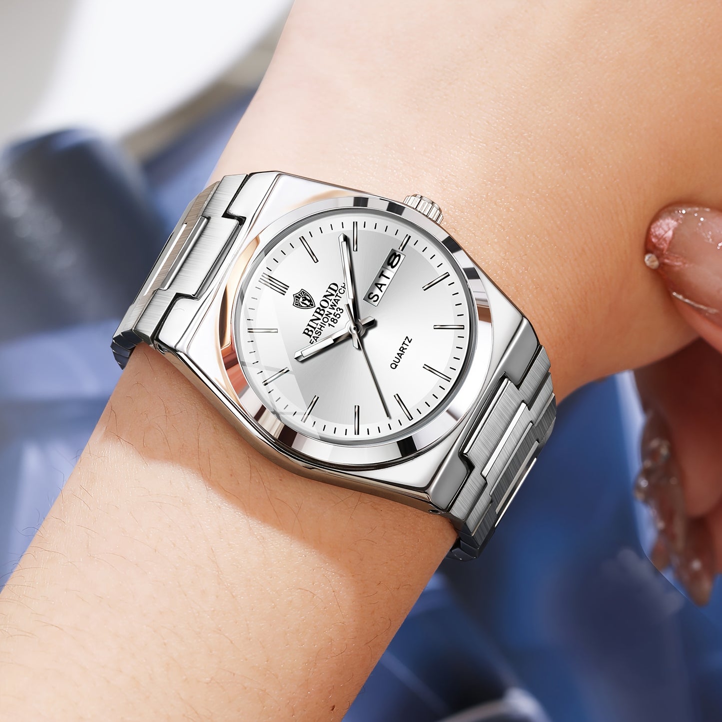 BINBOND Women'S Stainless Steel Quartz Watch - IP67, Luminous Chronograph, Calendar, Durable Zinc Alloy Case, Elegant Design for Casual Attire, Casual Watch | Elegant Watch Design | Quartz Movemen
