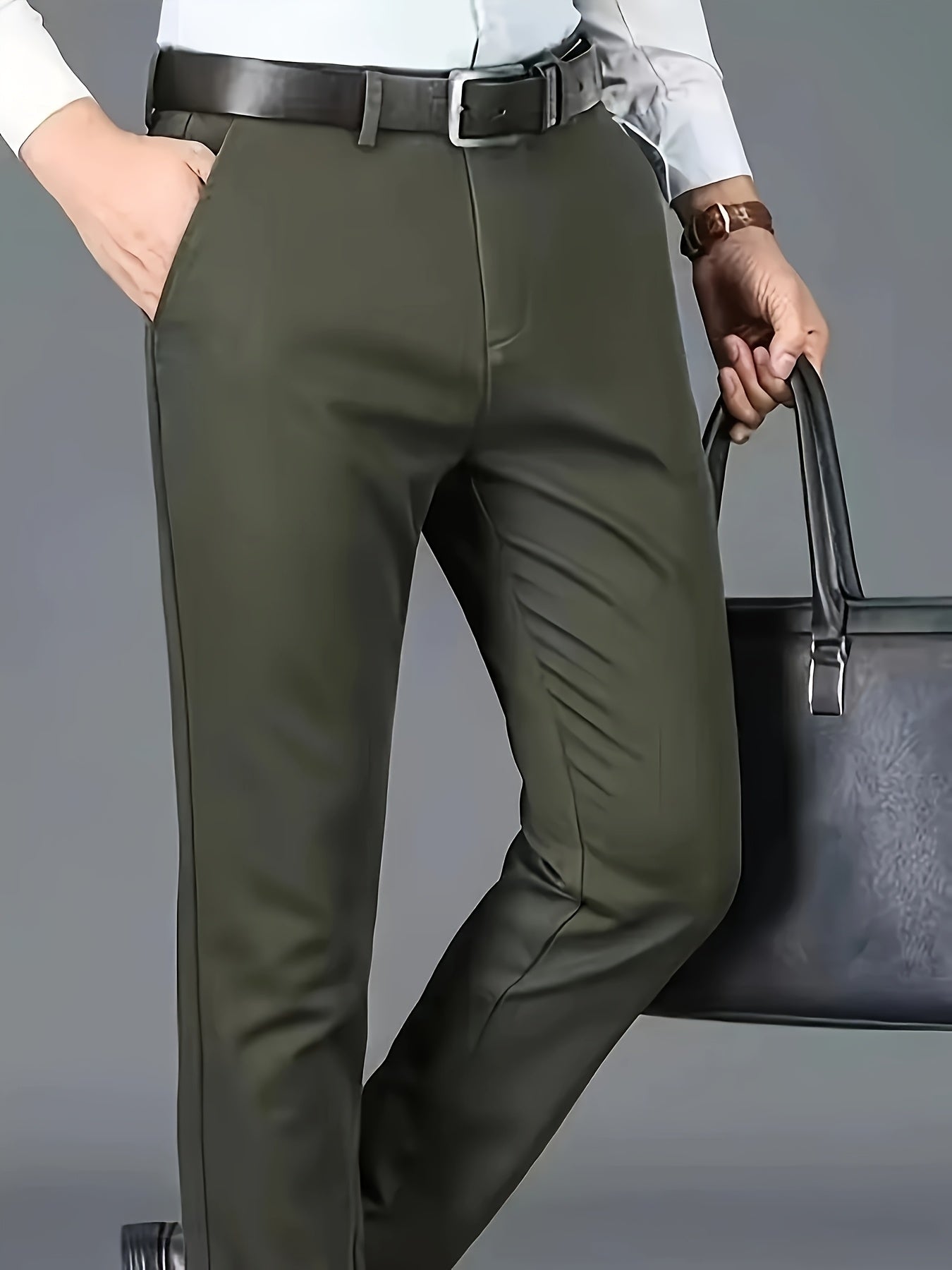 Four Seasons Men's New Casual Formal Pants Business Style Trendy Casual Long Pants Fashionable Versatile Men's Elastic Western Pants Comfortable Classic Design Casual Wear