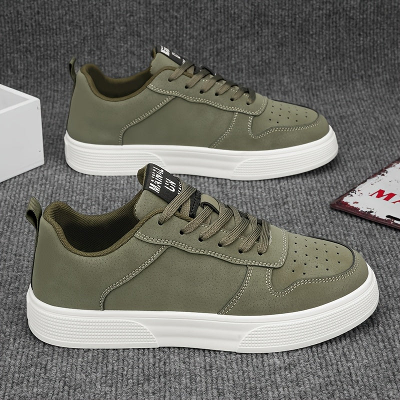 1 Pair MAINALUN Men'S Skateboarding Sneakers - Low-Top Lace-Up Casual Shoes with Thick PVC Sole, Breathable Fabric Lining & Durable Synthetic Upper for Daily Wear, Outdoor, Travel, Parties - Green/Black/Khaki, Skateboarding S