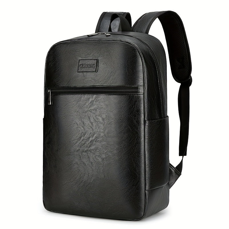 Men'S Lightweight Faux Leather Laptop Backpack - Stylish Black & Brown Design with Adjustable Straps, Tablet Compartment, and Multiple Zippers for School, Office, and Daily Commute, Backpack for School, Office Essentials Carr