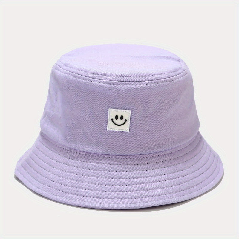 Unisex Black & White Fisherman Hat with joyful Face Embroidery - Double-Sided, Sporty Polyester Bucket Hat for Men and Women, Ideal for Outdoor Activities, Outdoor Hat | joyful Face Embroidery | Durable Headgear