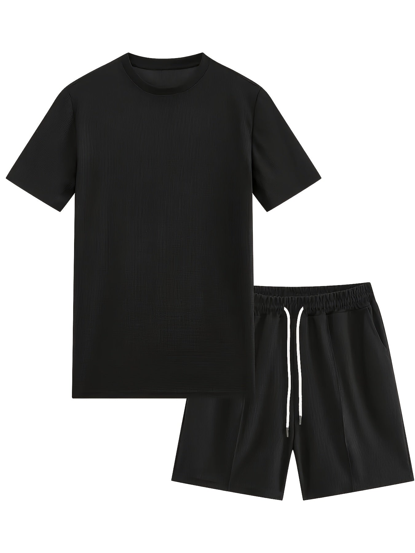 European and American Style Men's Basic Solid Color Set Round Neck Short Sleeve T-Shirt + Shorts Two-Piece Suit