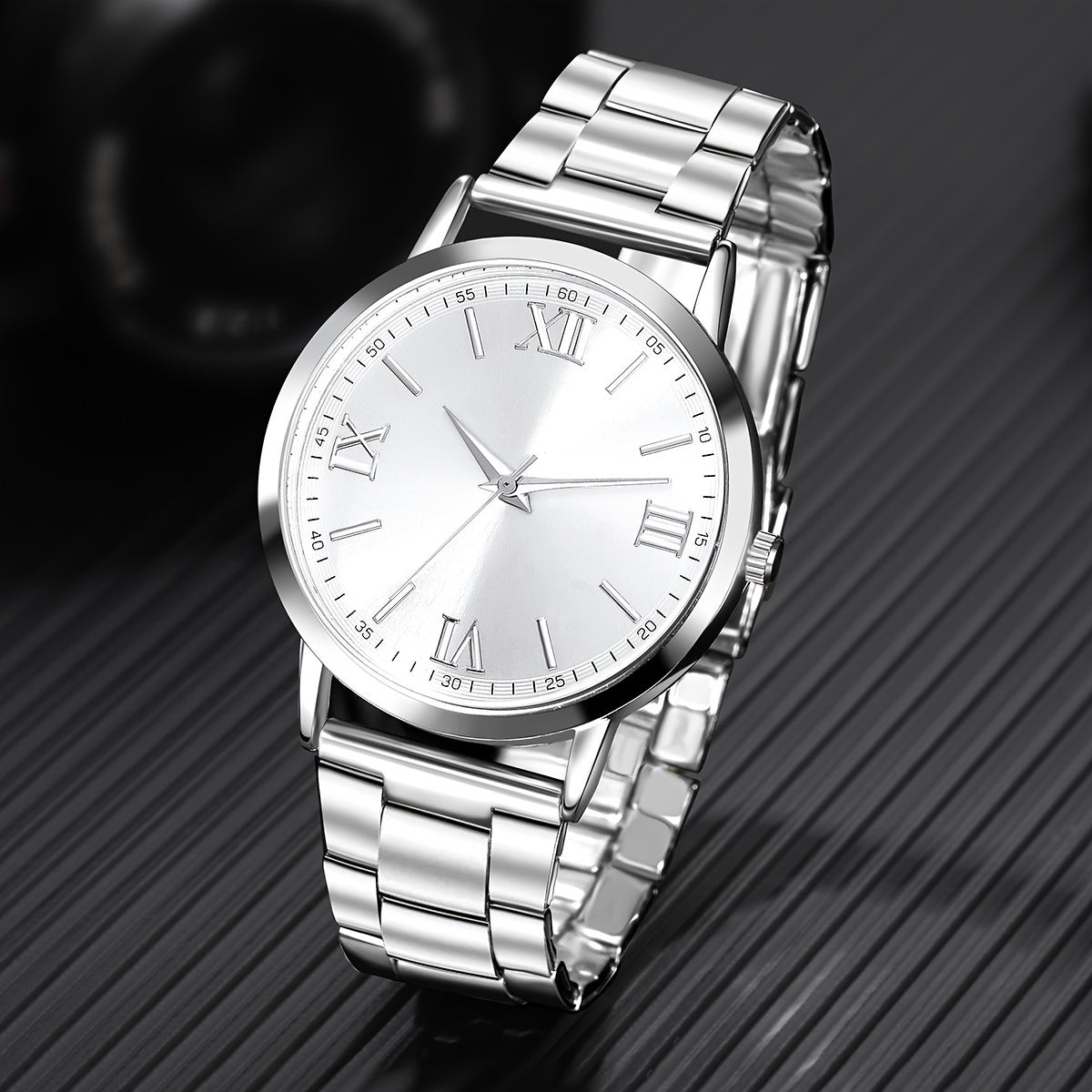 1 Set GINAVE Men'S Casual Fashion Quartz Watch, Round Alloy Case, Stainless Steel Strap, Battery Powered, Non-Waterproof, Electronic Drive, Father'S Day Gift