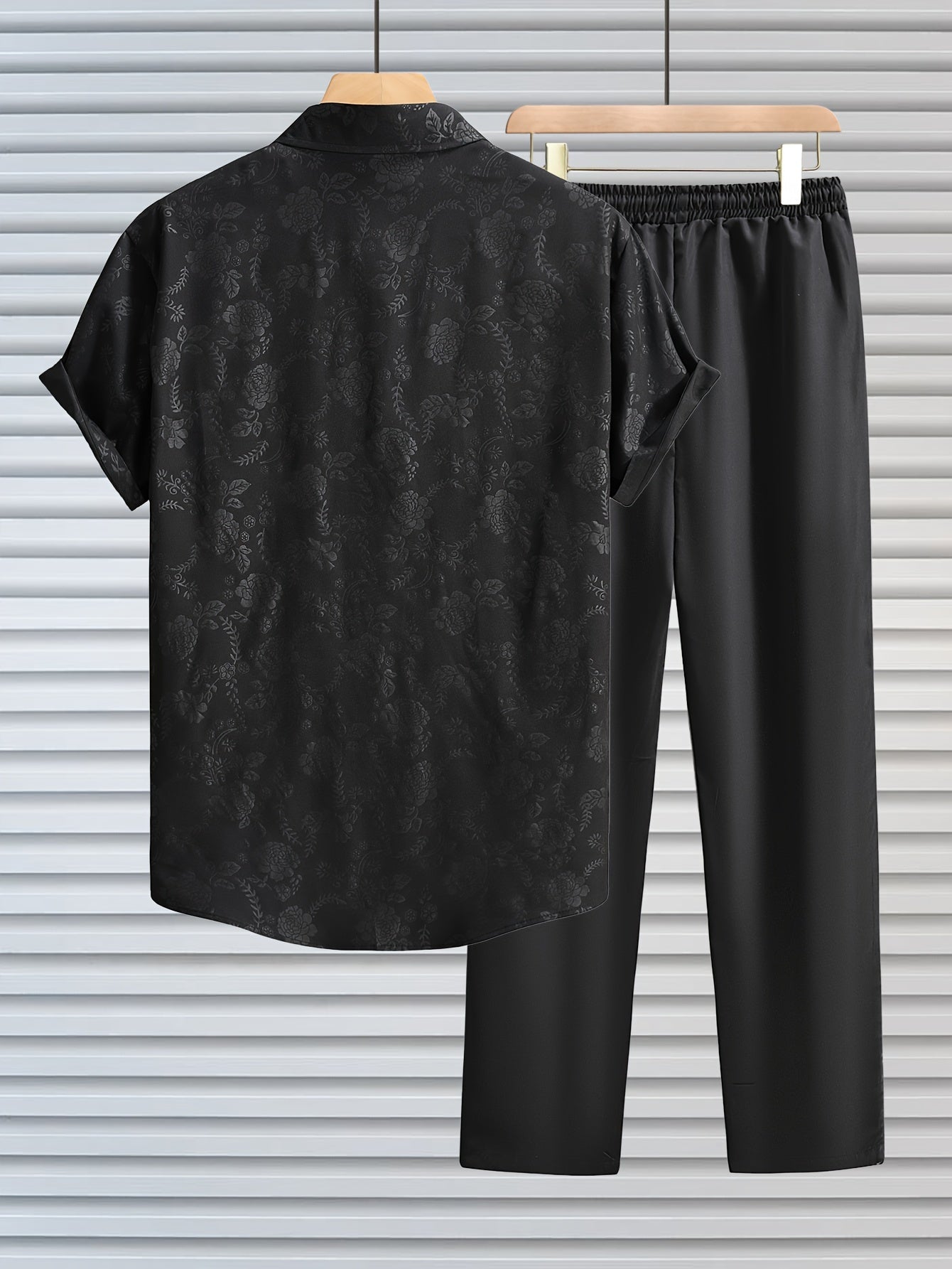 Men's Outfit, Casual Floral Graphic Print Lapel Short Sleeve Button Up Shirt & Drawstring Pants 2-piece Set For Outdoor Activities