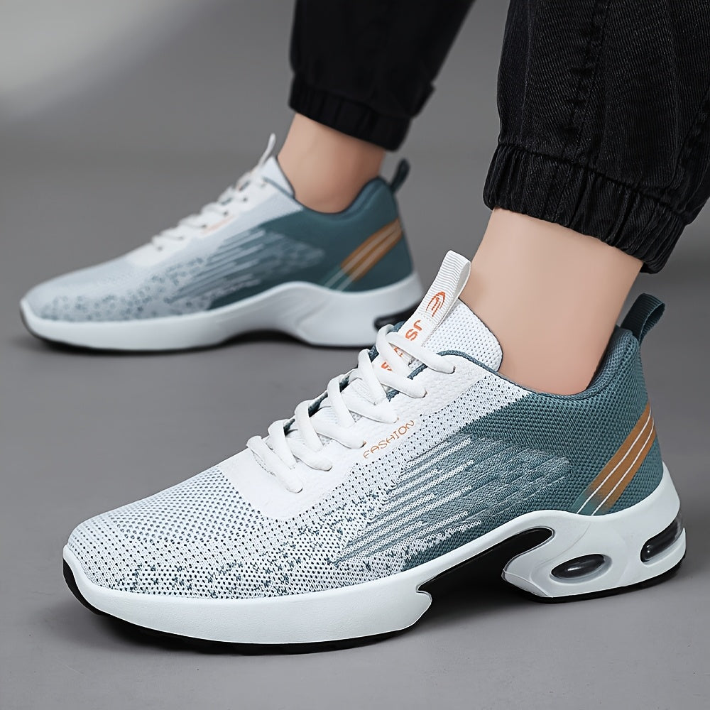 Men's Fashion Sports Sneakers, Breathable Mesh Fabric Upper, Comfortable Lace-Up Running Shoes with PVC Sole and Cloth Insole for All Seasons