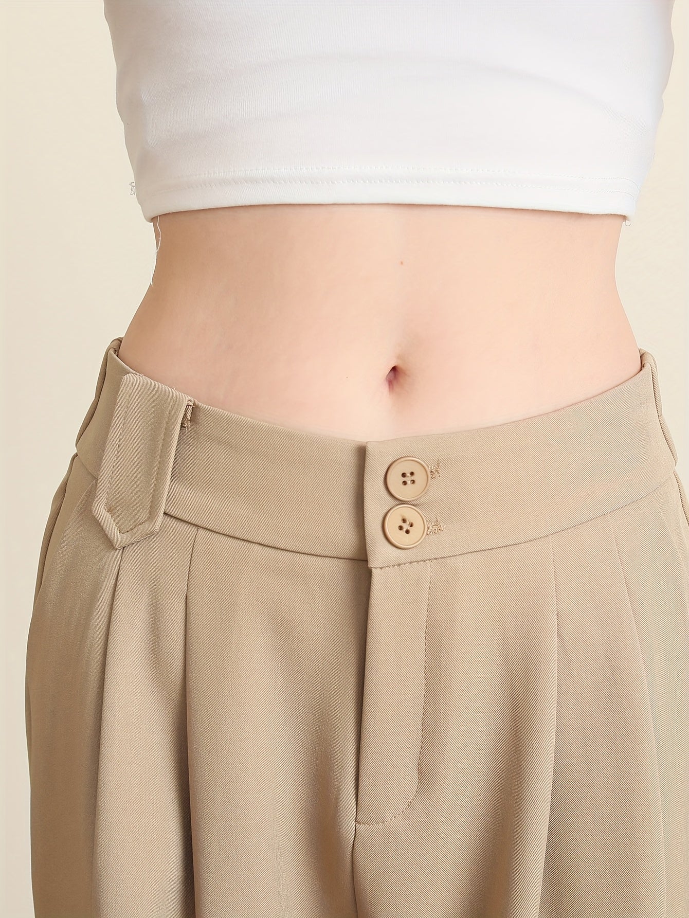 Solid Color Slim Straight Pants, Casual Women'S Long Trousers with Pockets And Buttons for Everyday Wear.
