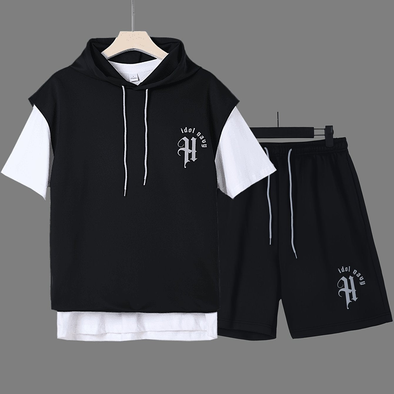 Two-Piece Men's Printed Fashion Sleeveless Hoodie Casual Comfortable Loose Sportswear Set