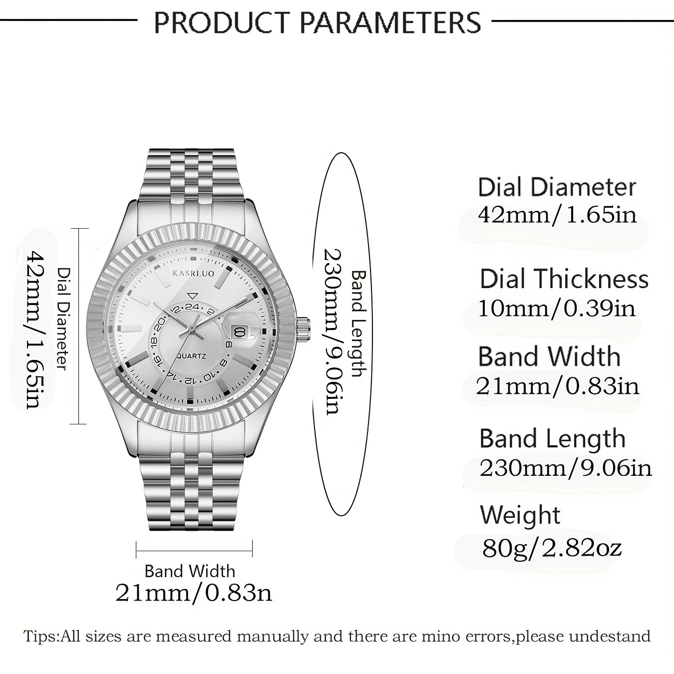 KASRLUO Men's Stainless Steel Watch with Calendar - Business Style, Quartz Movement, Round Dial, Black Faux Leather Strap, Date Display, Elegant Design for Young Professionals, Formal Accessory | Sophisticated Style | Precisi