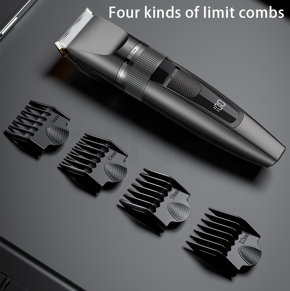 Professional Men's Electric Hair Clipper - Cordless, Adjustable, Rechargeable with LCD Display, USB Charging, for Hair, Face, Beard Trimming - ABS Material