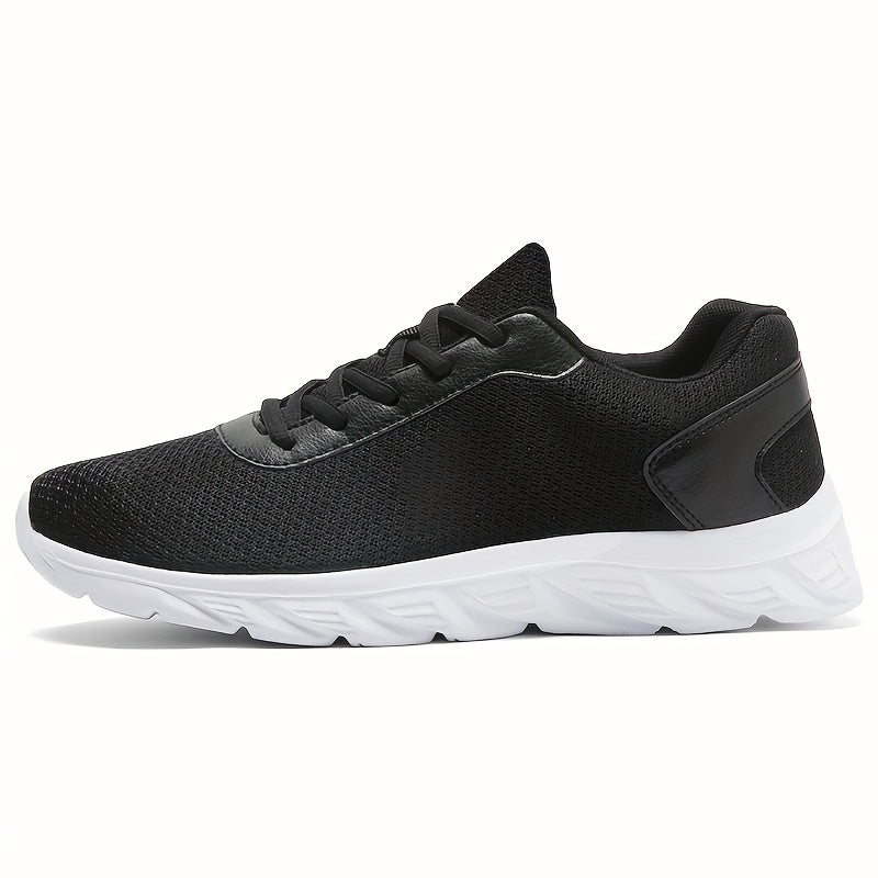 Men's Casual Sneakers - Breathable Mesh Upper, EVA Cushioned Sole, Black/White Low-Top Lace-Up Design for Gym, Running & Casual Attire