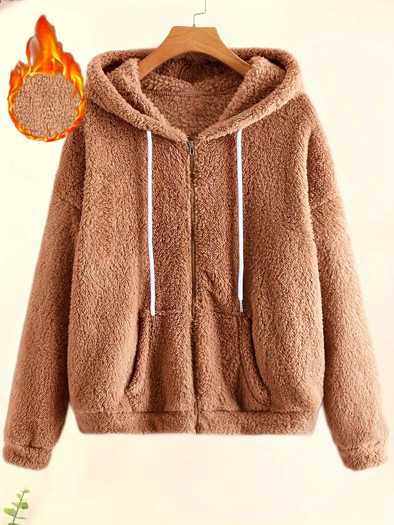 Cozy Fleece-Lined Hooded Jacket for Women - Casual Solid Color with Drawstring, Zip-Up Front, Long Sleeves - Perfect for Fall & Winter