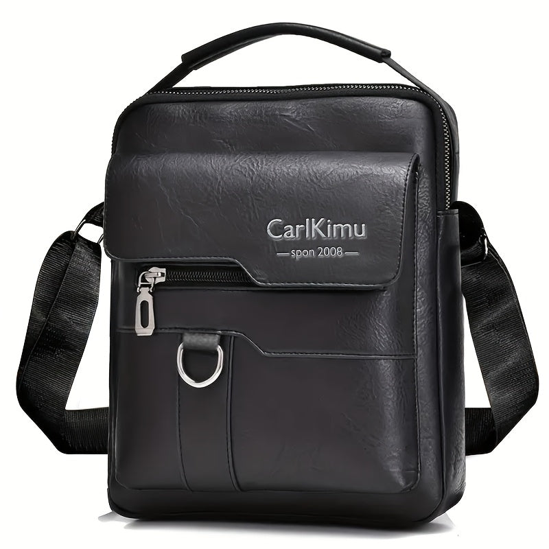 Unisex Retro Vertical Crossbody Bag - Adjustable Strap, Multiple Compartments & Front Pocket - Business Casual Shoulder Bag for Men & Women (Black)