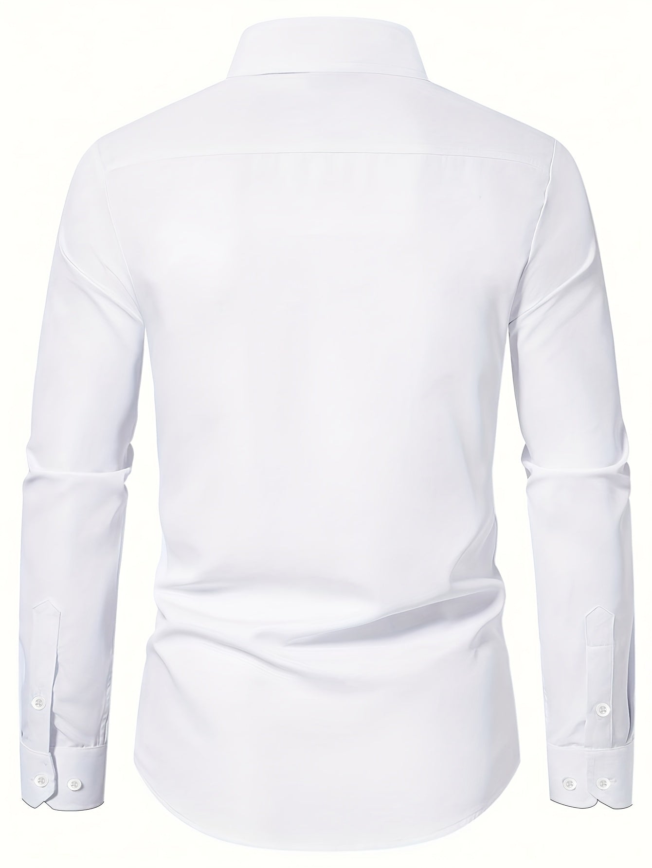 Elegant Men's Solid Color Long Sleeve Dress Shirt with Stylish Contrast Trim - 100% Polyester, Button-Up, Machine Washable - Ideal for Formal & Semi-Formal Occasions
