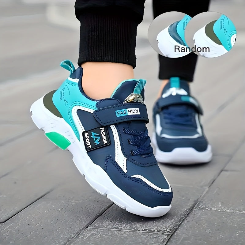 Boys' Lightweight Running Shoes with Closure - Stylish Low-Top Sneakers, Navy Blue & Teal Accents, EVA Cushioned Sole for All-Season Outdoor Activities, Youngsters Running Shoes, Allseason Footwear, Modern Sneakers, Fabric Li