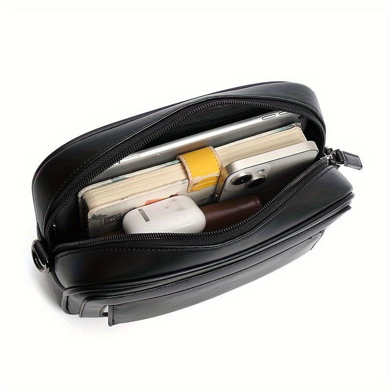 LUMG Fashion Faux Leather Crossbody Bag, Small Square Sling Shoulder Bag, Casual Messenger Chest Pack, Ideal for Valentine's Day Gift, Adult Birthday Present, Daily Commute - Adjustable Strap - Black