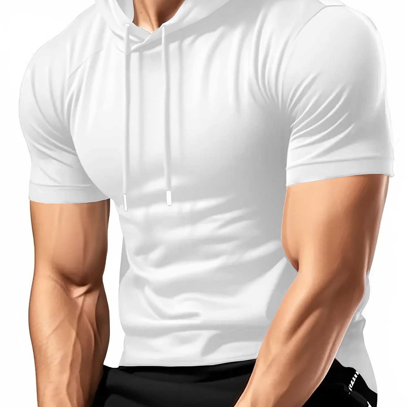1pc Twisted Cool Men's Hooded Short Sleeve T-Shirt - Solid Black Casual Streetwear, Regular Fit, Hand Wash Only, Summer Essential for Everyday Comfort