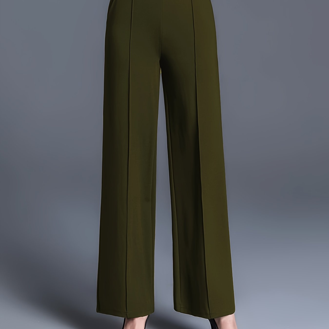 Women'S Olive Green Straight Leg Pants - Stretchy High-Waist, Casual & Comfortable, Ideal for Daily Commute & Casual Attire, Casual Wear|Straight Leg Pants|Stretchy Fabric