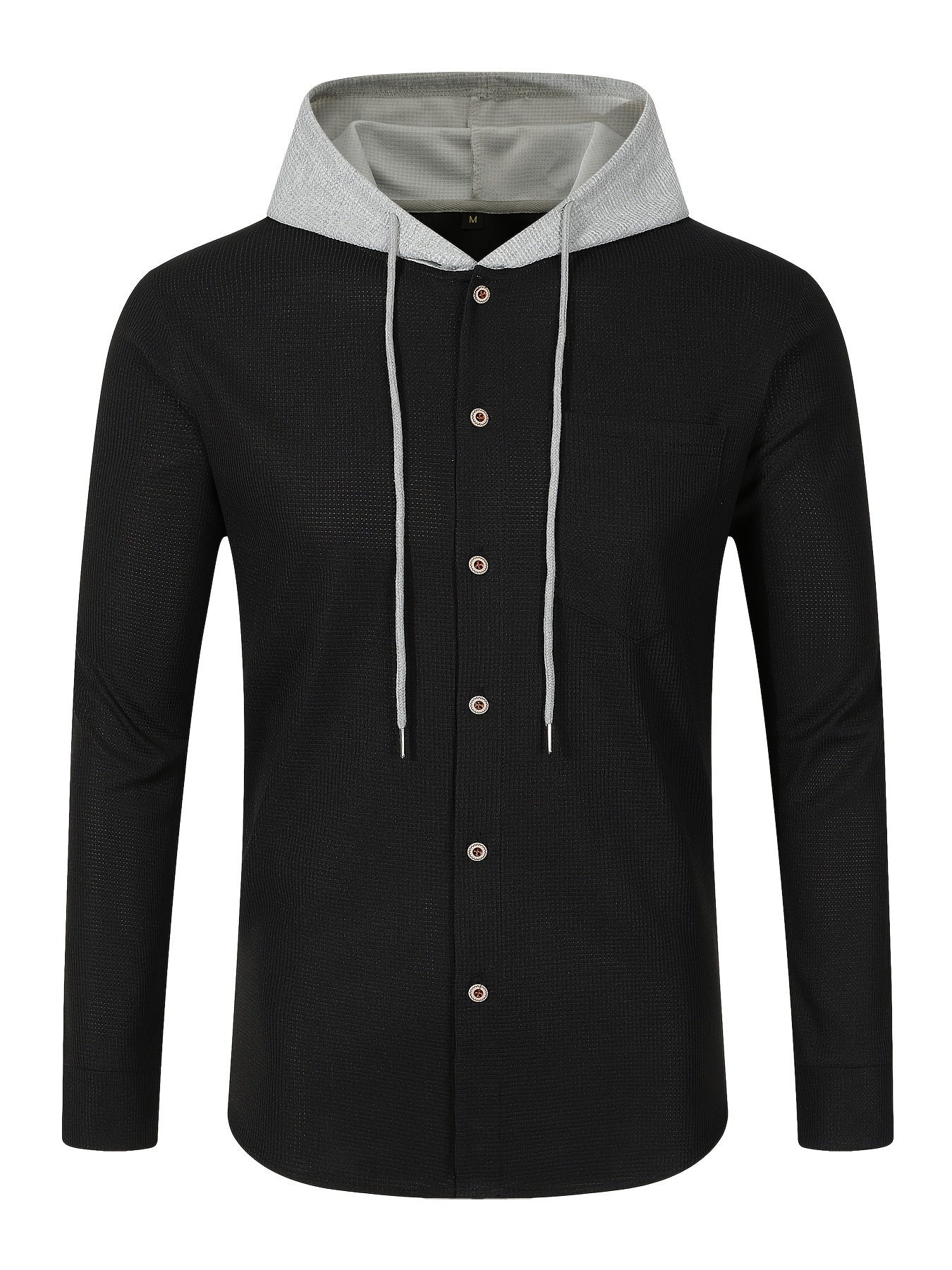 New Long Sleeve Buttoned Hooded Jacket and Rope Pants Set for Spring and Autumn, Waffle Solid Classic Men's Sports 2pcs Sports Suit - Sports Suit for Outdoor Sports Enthusiasts, Breathable and Comfortable