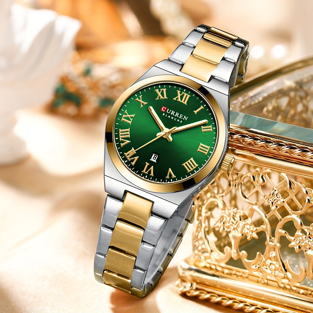 Fashionable Brand Of CURREN Ladies' Watches With A Casual And Simple Stainless Steel Strap, Featuring A Calendar And Quartz Movement.