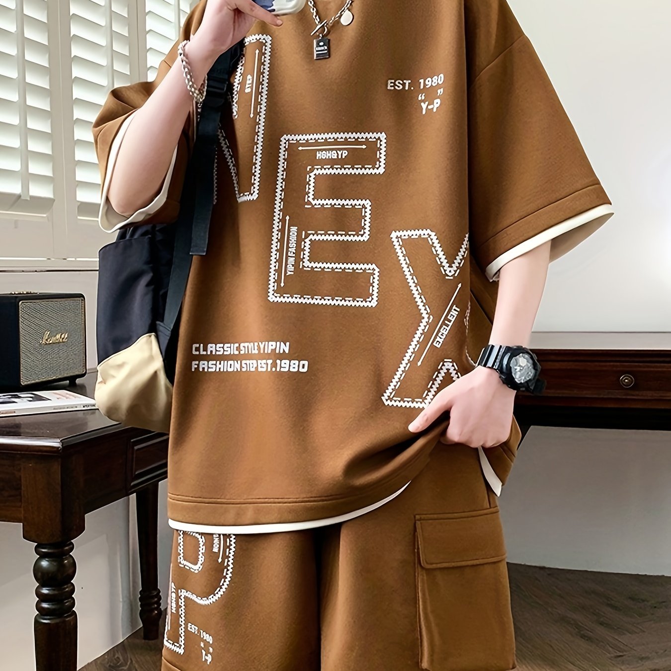 Pei Kuan's Choice Summer Men's Sports Suit Youth Student Casual Suit Two-piece Suit T-shirt Shorts Set Short Sleeve Shorts Set One Suit Breathable and Comfortable Sweat Absorbent