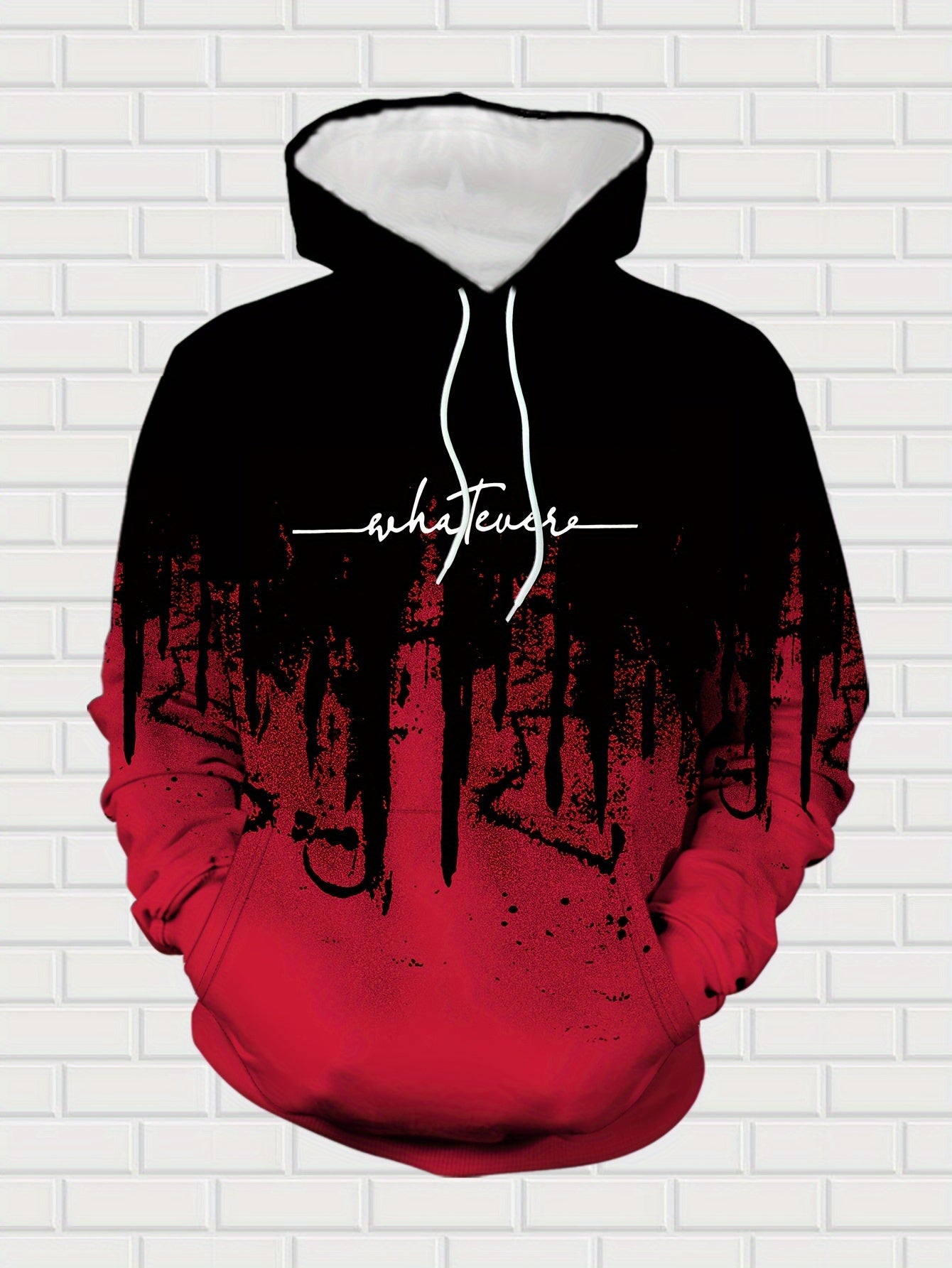 Men's Casual Hoodie & Sweatpants Set - Black & Red Contrast, Letter Print Design, Comfort Fit for Spring/Fall